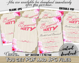Pink And Beige Roses On Wood Bridal Shower Theme: Engagement Party Invitation Editable - we're engaged, party organizing, prints - B9MAI - Digital Product