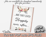 Gray and Pink Antlers Flowers Bohemian Bridal Shower Theme: Happily Ever After Sign - gift for bride, party stuff, party planning - MVR4R - Digital Product
