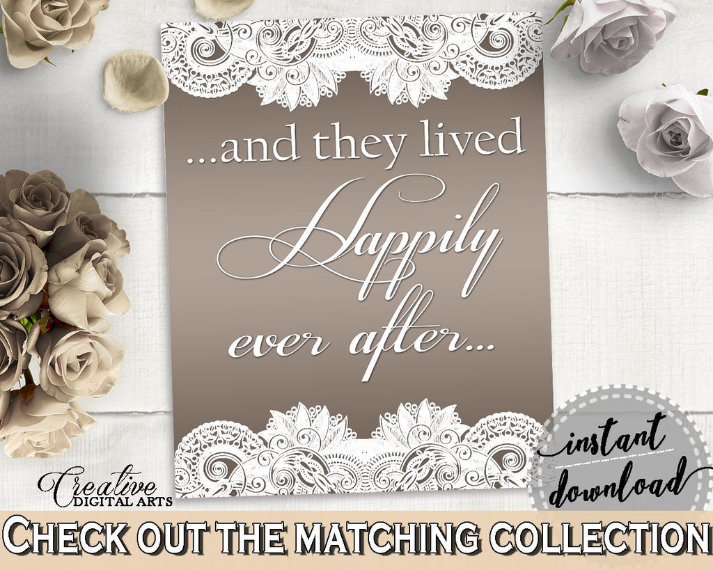Brown And Silver Traditional Lace Bridal Shower Theme: Happily Ever After Sign - wedding gift, beautiful lace, prints, printables - Z2DRE - Digital Product