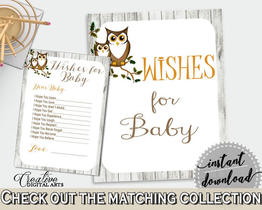 Wishes Baby Shower Wishes Owl Baby Shower Wishes Baby Shower Owl Wishes Gray Brown party organising, party organizing, party plan - 9PUAC - Digital Product