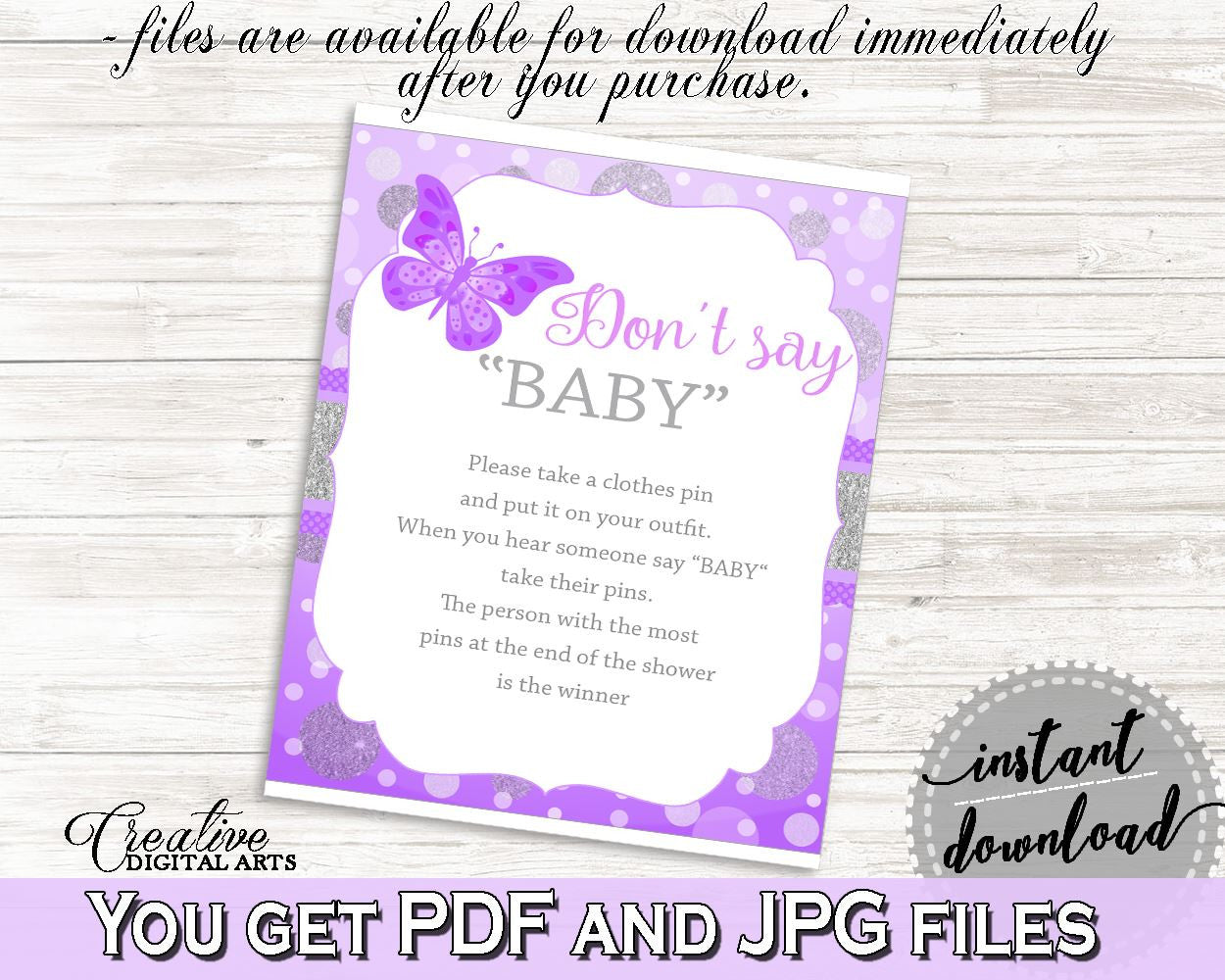 Dont Say Baby Baby Shower Dont Say Baby Butterfly Baby Shower Dont Say Baby Baby Shower Butterfly Dont Say Baby Purple Pink prints 7AANK - Digital Product