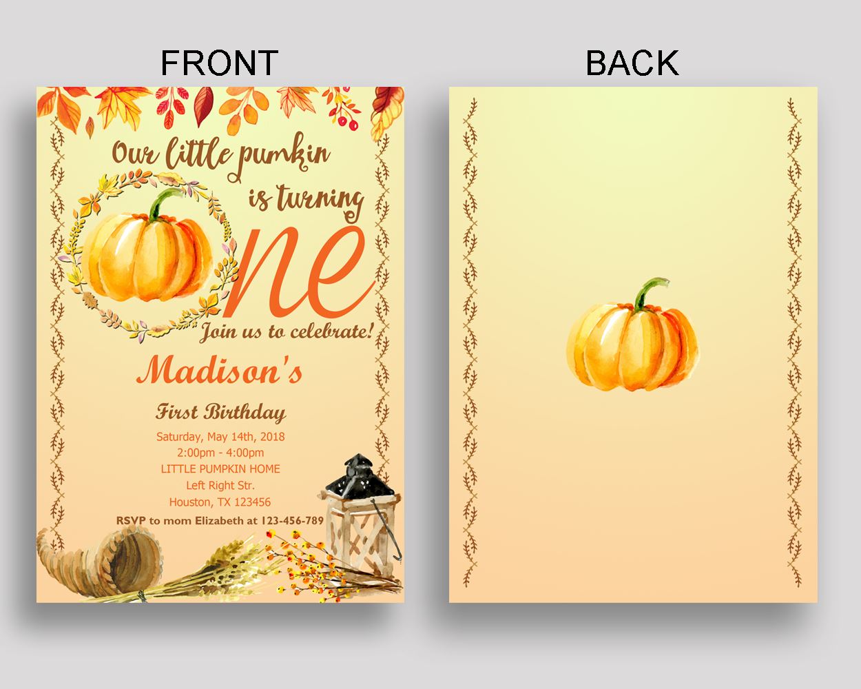 Pumpkin One Birthday Invitation Pumpkin One Birthday Party Invitation Pumpkin One Birthday Party Pumpkin One Invitation Girl 8IN52 - Digital Product