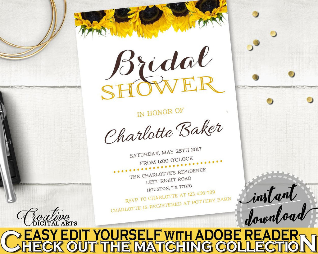 Invitation Bridal Shower Invitation Sunflower Bridal Shower Invitation Bridal Shower Sunflower Invitation Yellow White party décor SSNP1 - Digital Product