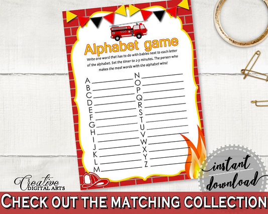 Alphabet Game Baby Shower Alphabet Game Fireman Baby Shower Alphabet Game Red Yellow Baby Shower Fireman Alphabet Game printable LUWX6 - Digital Product