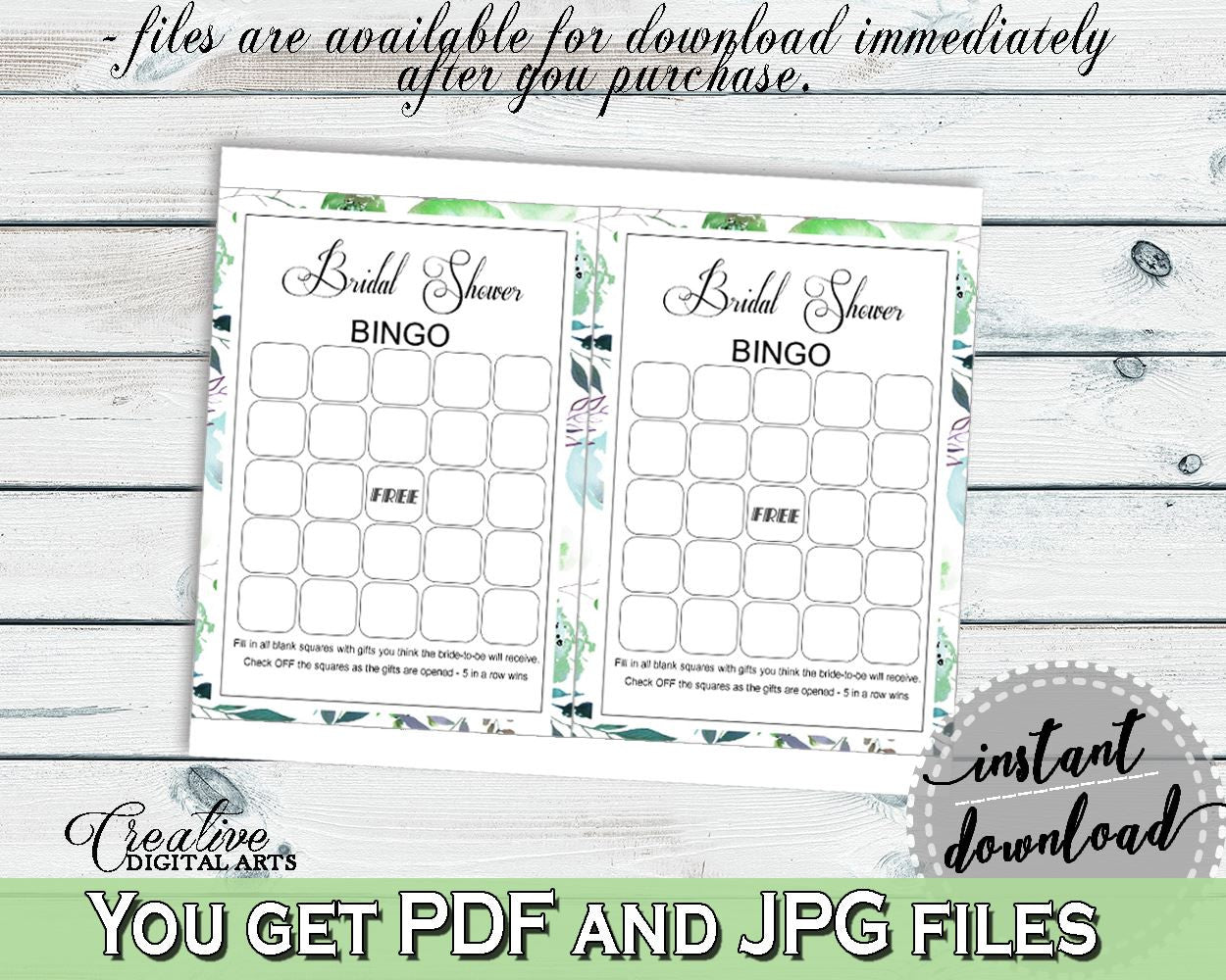 Empty Bingo Bridal Shower Empty Bingo Botanic Watercolor Bridal Shower Empty Bingo Bridal Shower Botanic Watercolor Empty Bingo Green 1LIZN - Digital Product