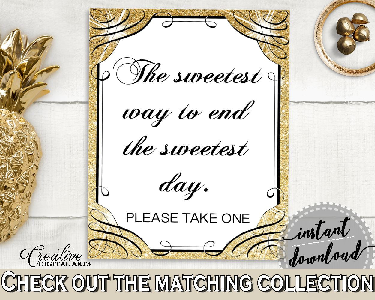 Gold And Yellow Glittering Gold Bridal Shower Theme: The Sweetest Way To End The Sweets Day - shower favor sign, shower activity - JTD7P - Digital Product