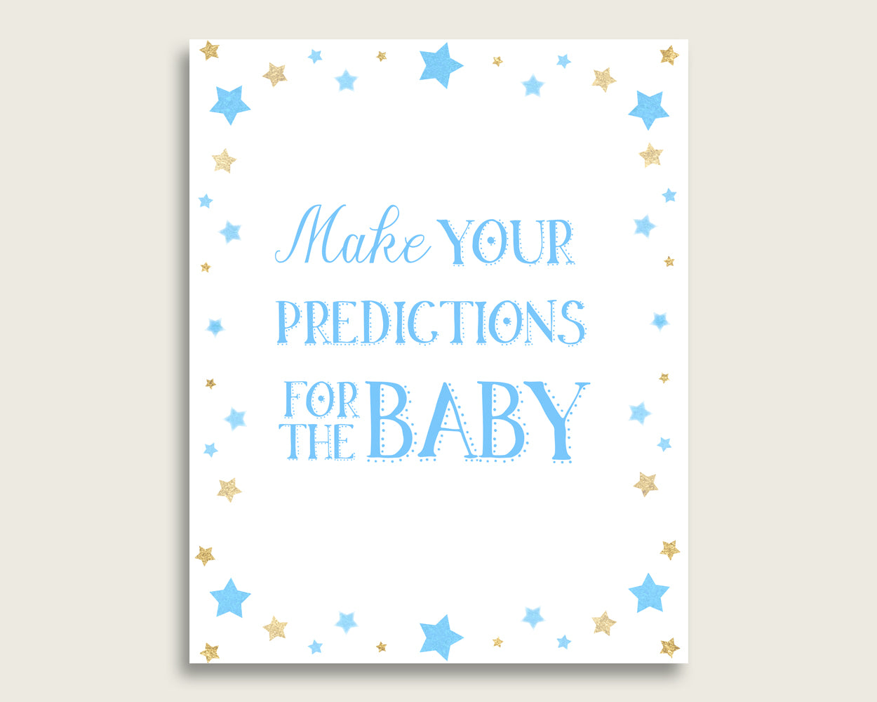 Stars Baby Shower Prediction Cards & Sign Printable, Blue Gold Baby Prediction Game Boy, Instant Download, Most Popular Little Star bsr01