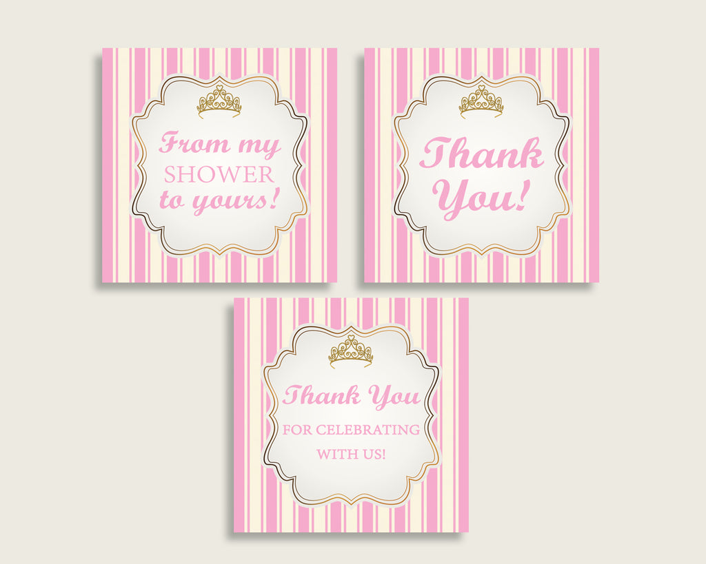 Royal Princess Baby Shower Square Thank You Tags 2 inch Printable, Pink Gold Girl Shower Gift Tags, Hang Tags Labels, Instant Download rp002