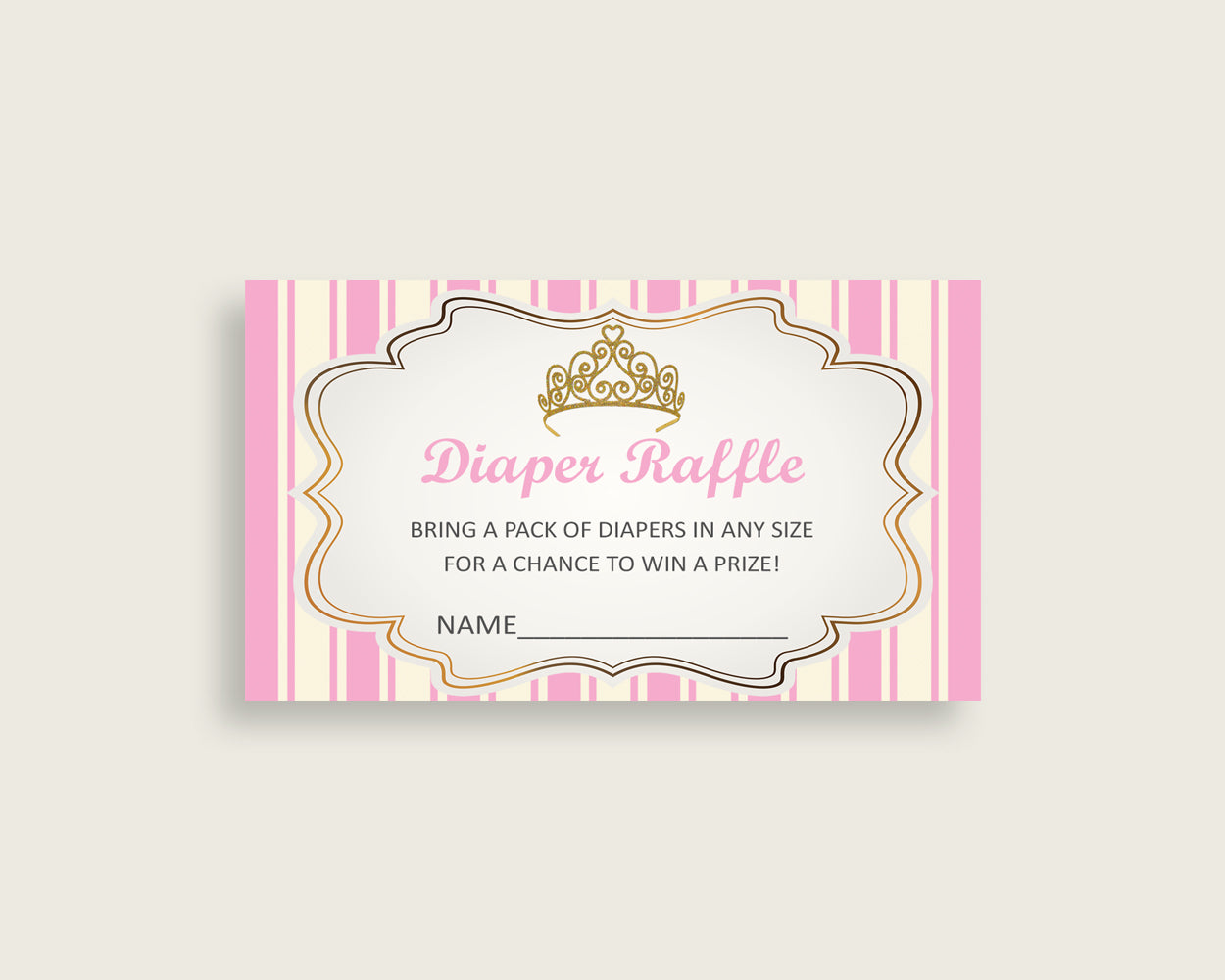 Royal Princess Baby Shower Diaper Raffle Tickets Game, Girl Pink Gold Diaper Raffle Card Insert and Sign Printable, Instant Download rp002