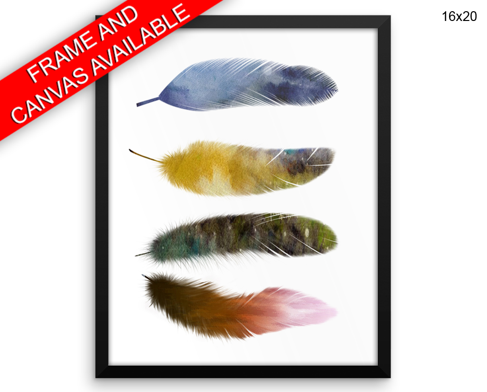 Feathers Watecolor Print, Beautiful Wall Art with Frame and Canvas options available Home Decor