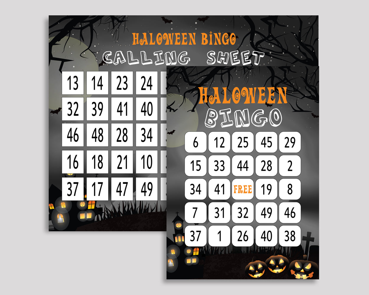 Halloween Bash Birthday Bingo Game Cards, Boy Girl Halloween Game, Printable Black Orange Bingo Prefilled, Halloween Bingo 60 Cards LXRNF