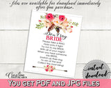 Bohemian Flowers Bridal Shower Don't Say Bride in Pink And Red, don't say a word, floral boho, prints, digital print, party supplies - 06D7T - Digital Product