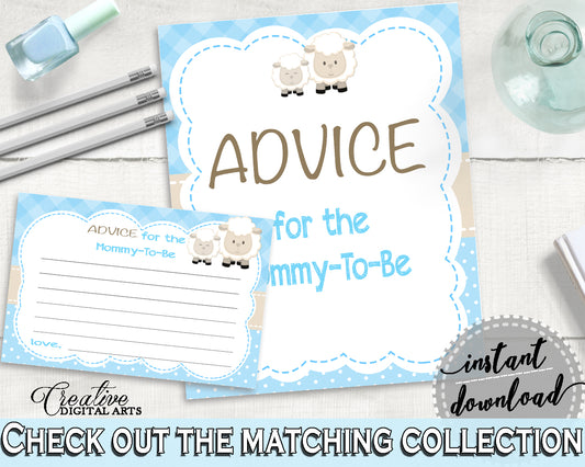 Sheep Advice For Mommy To Be and Advice For The New Parents lamb baby shower boy blue theme printable, Jpg Pdf, instant download - fa001