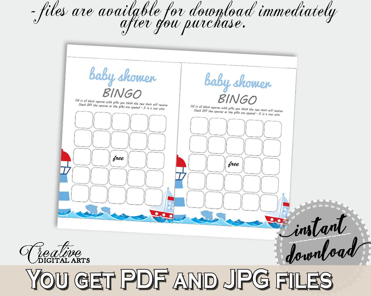 Bingo Gift Game Baby Shower Bingo Gift Game Nautical Baby Shower Bingo Gift Game Baby Shower Nautical Bingo Gift Game Blue Red digital DHTQT - Digital Product