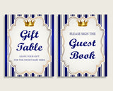 Royal Prince Baby Shower Boy Table Signs Printable, Blue Gold Party Table Decor, Favors, Food, Drink, Treat, Guest Book, Instant rp001