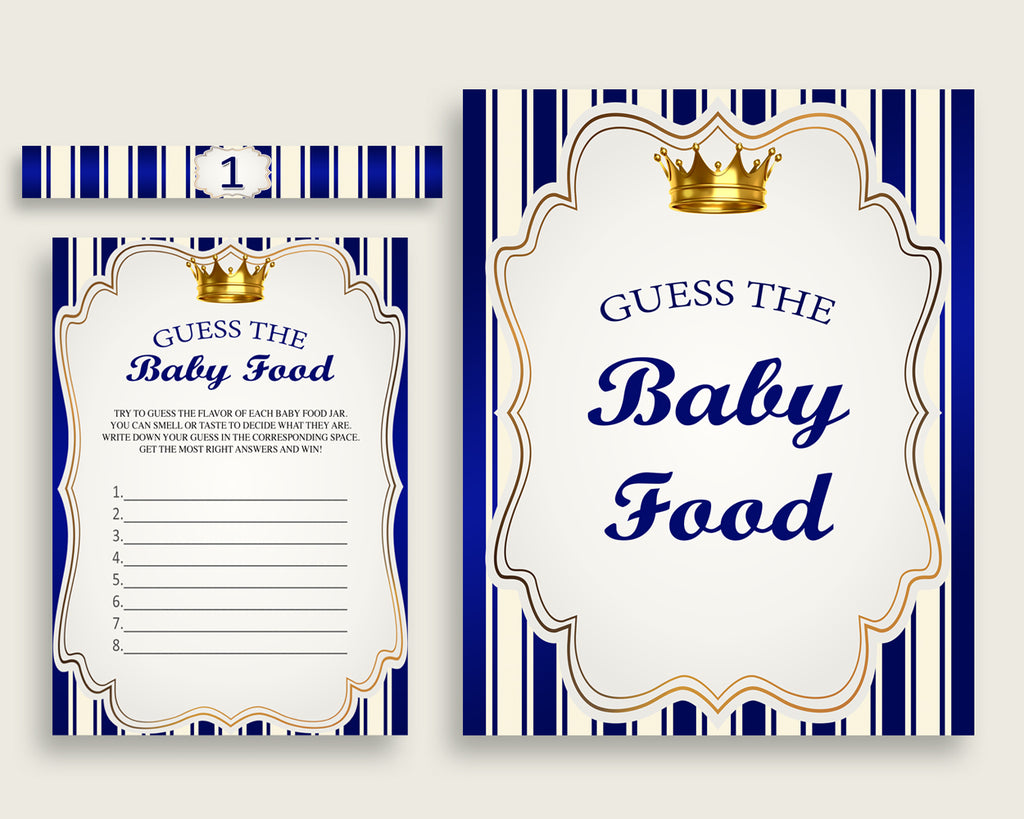 Blue Gold Royal Prince Guess The Baby Food Game Printable, Boy Baby Shower Food Guessing Game Activity, Instant Download, Royal Blue rp001