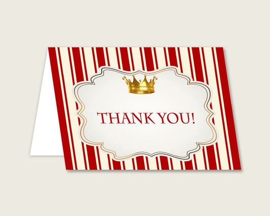 Red Gold Thank You Cards Printable, Prince Baby Shower Thank You Notes, Boy Shower Thank You Folded, Instant Download, Crown 92EDX