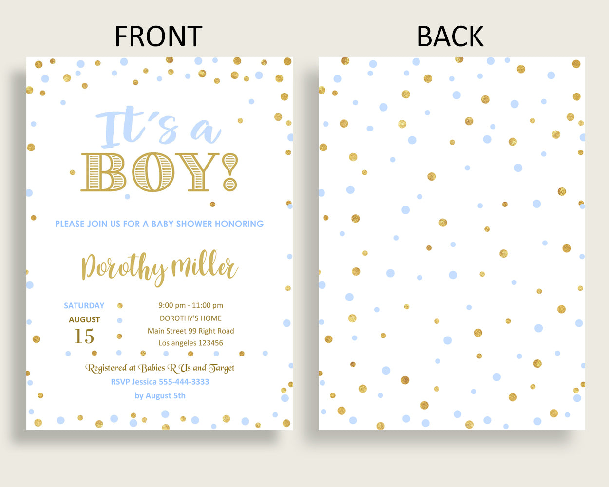 Invitation Baby Shower Invitation Confetti Baby Shower Invitation Blue Gold Baby Shower Confetti Invitation party ideas party décor cb001