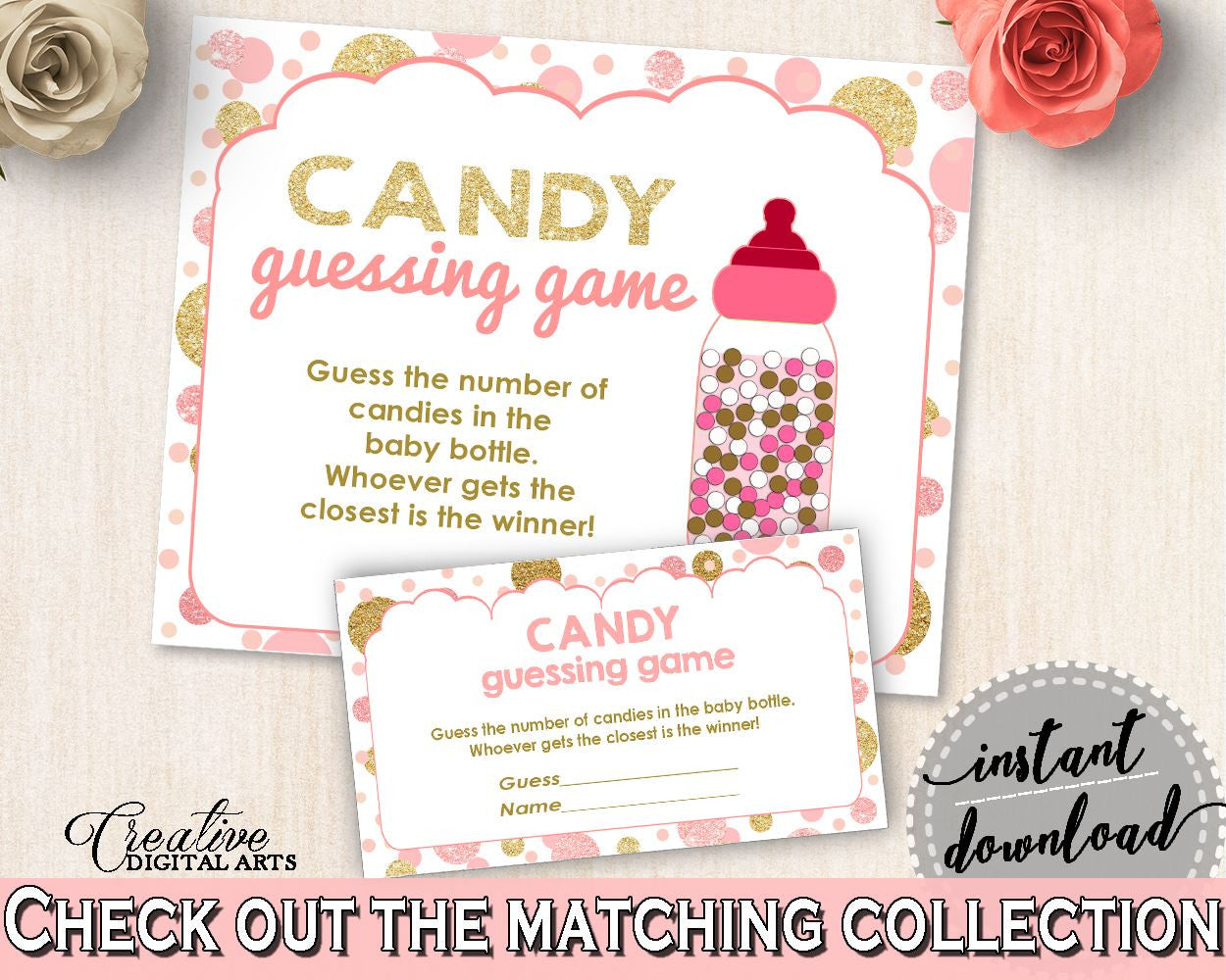 Pink Gold Candy Guessing Game, Baby Shower Candy Guessing Game, Dots Baby Shower Candy Guessing Game, Baby Shower Dots Candy Guessing RUK83 - Digital Product