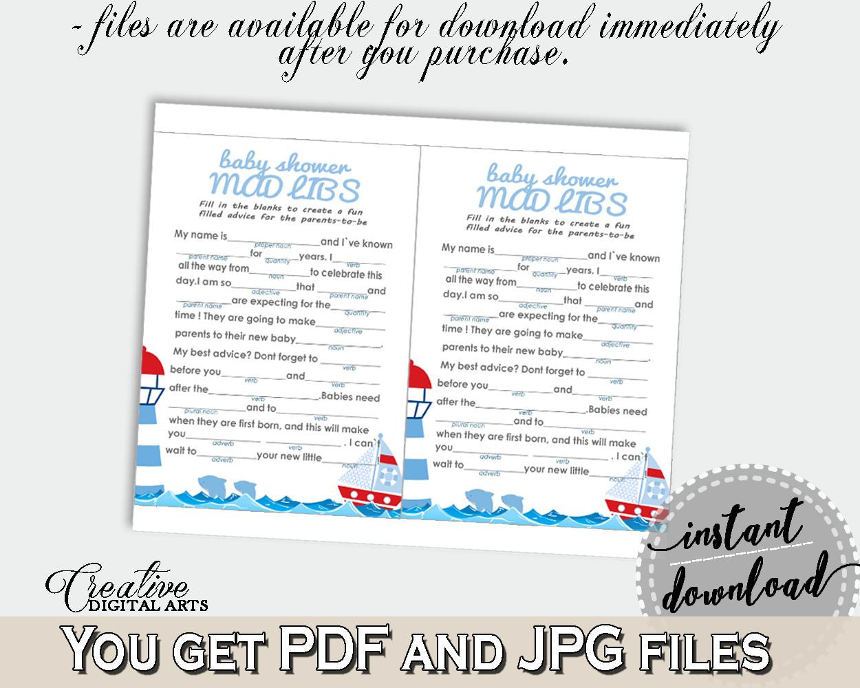 Mad Libs Baby Shower Mad Libs Nautical Baby Shower Mad Libs Baby Shower Nautical Mad Libs Blue Red party supplies - DHTQT - Digital Product