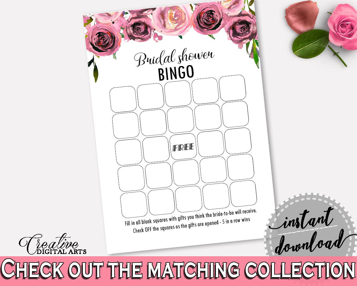 Empty Bingo Bridal Shower Empty Bingo Floral Bridal Shower Empty Bingo Bridal Shower Floral Empty Bingo Pink Purple party décor - BQ24C - Digital Product