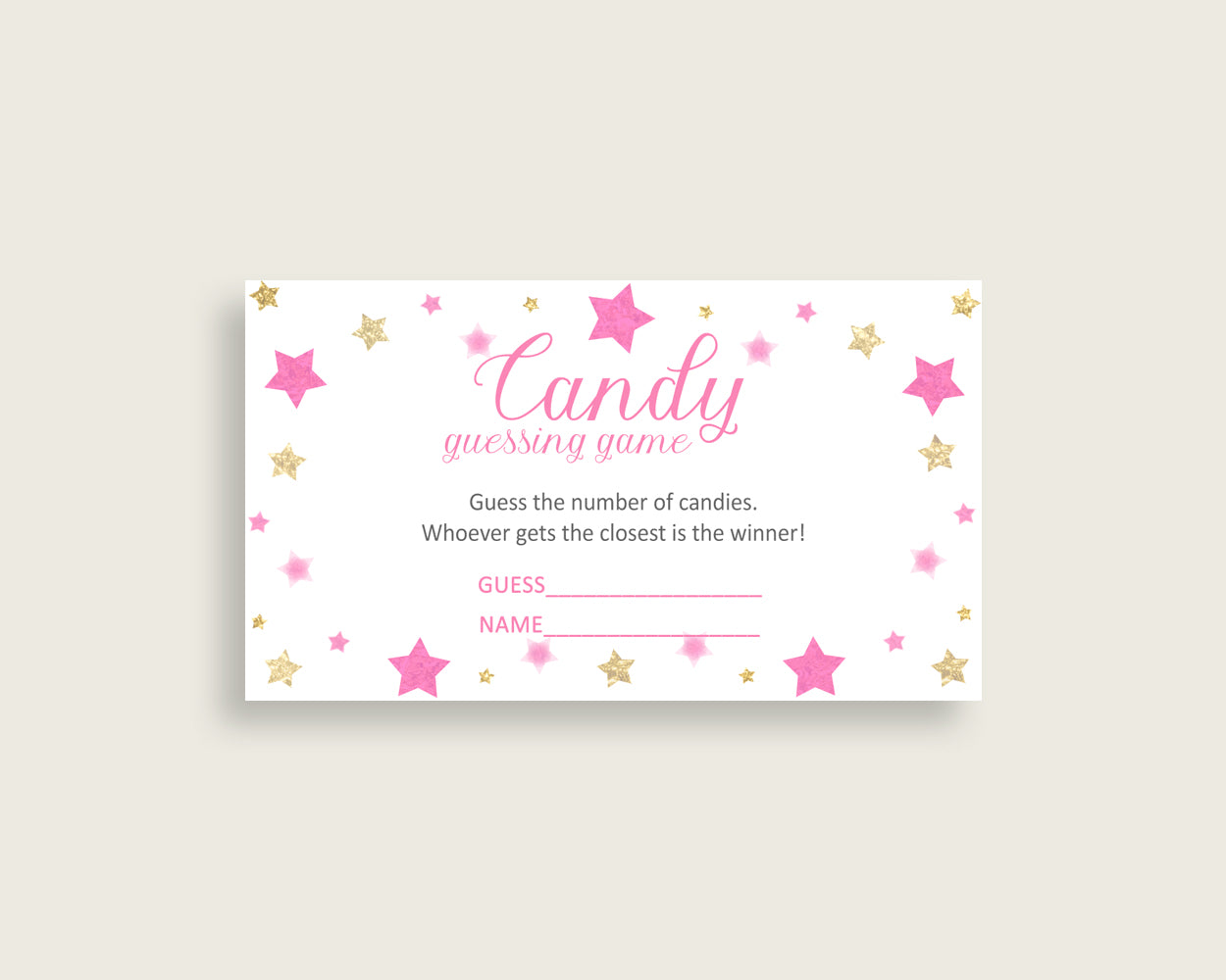 Pink Gold Candy Guessing Game, Twinkle Star Baby Shower Girl Sign And Cards, Guess How Many Candies, Candy Jar Game, Jelly Beans bsg01