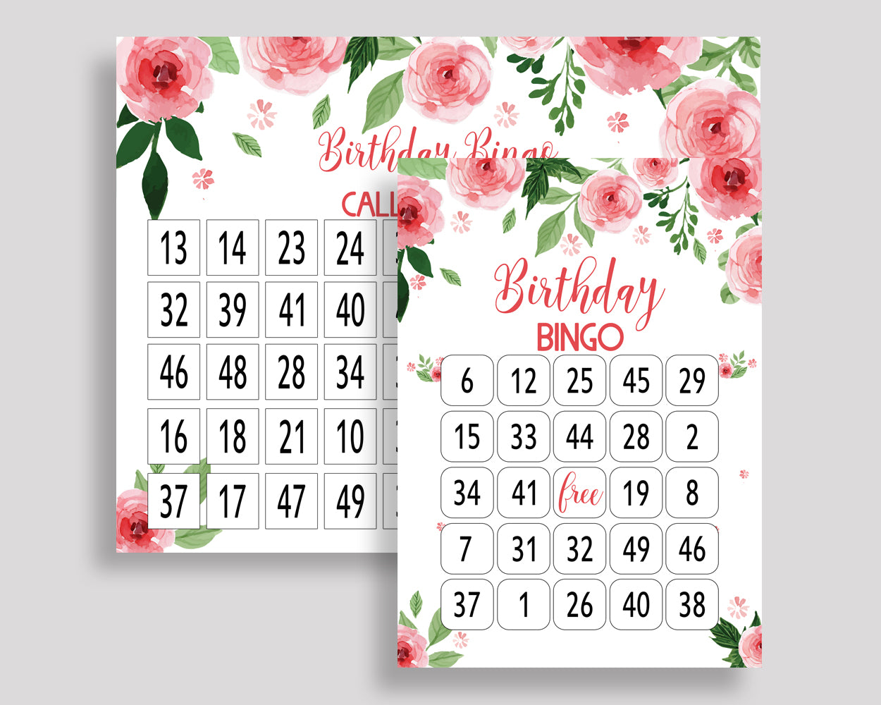 Watercolor Flowers Bingo Cards Watercolor Flowers Birthday Game Watercolor Flowers Bingo Prefilled Pink Green Birthday Bingo Girl SLEPQ