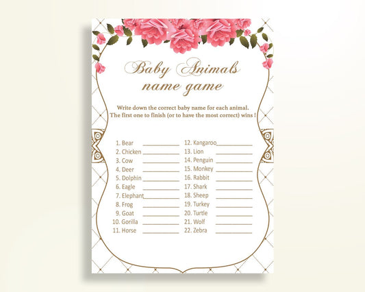 Baby Animal Names Baby Shower Baby Animal Names Roses Baby Shower Baby Animal Names Baby Shower Roses Baby Animal Names Pink White U3FPX - Digital Product