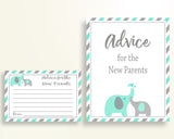 Advice Cards Baby Shower Advice Cards Turquoise Baby Shower Advice Cards Baby Shower Elephant Advice Cards Green Gray party plan paper 5DMNH - Digital Product