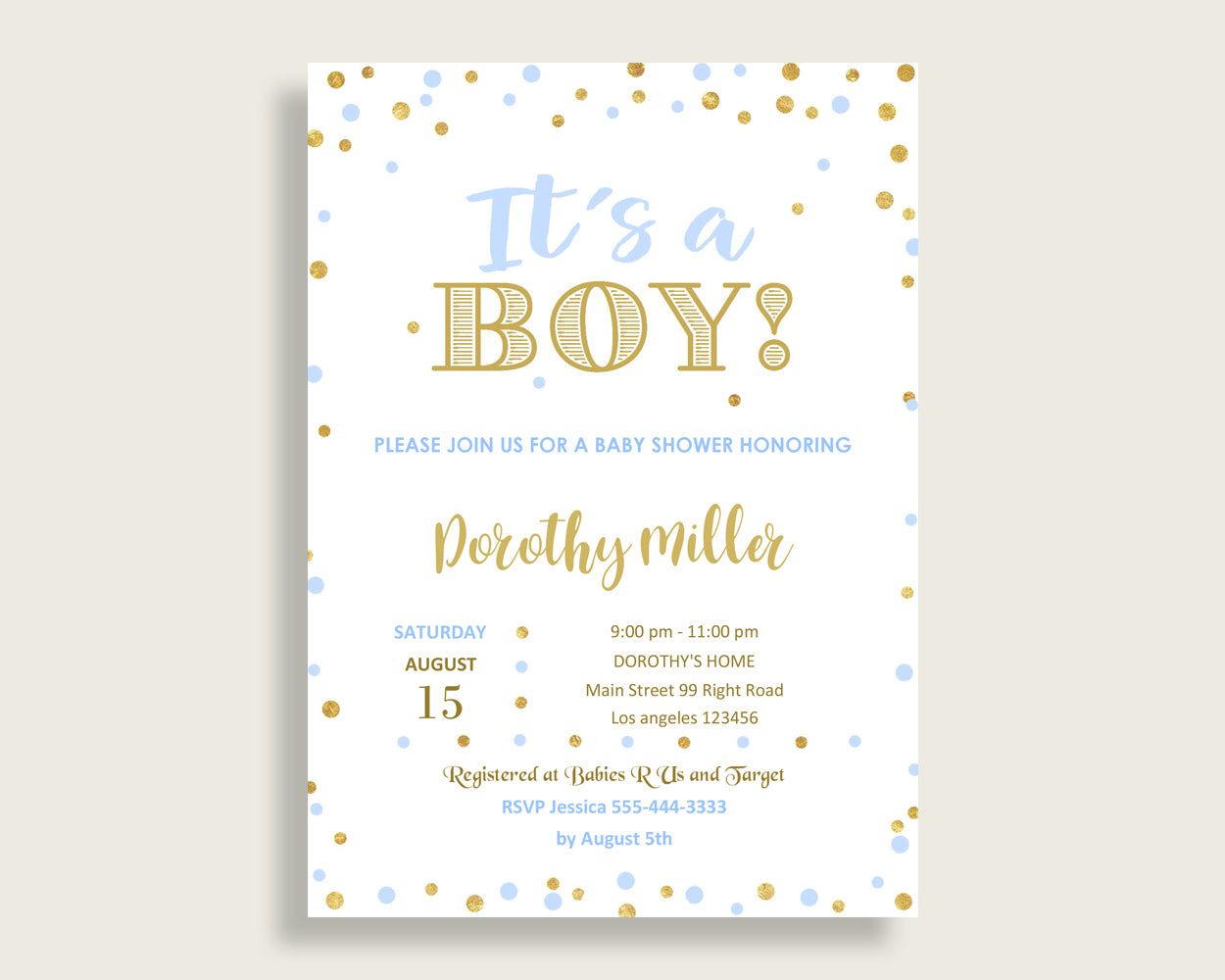 Invitation Baby Shower Invitation Confetti Baby Shower Invitation Blue Gold Baby Shower Confetti Invitation party ideas party décor cb001