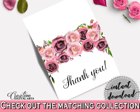 Thank You Card Bridal Shower Thank You Card Floral Bridal Shower Thank You Card Bridal Shower Floral Thank You Card Pink Purple - BQ24C - Digital Product