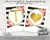 Flower Bouquet Black Stripes Bridal Shower Banner in Black And Gold, banner alphabet, black strips, party planning, party stuff - QMK20 - Digital Product