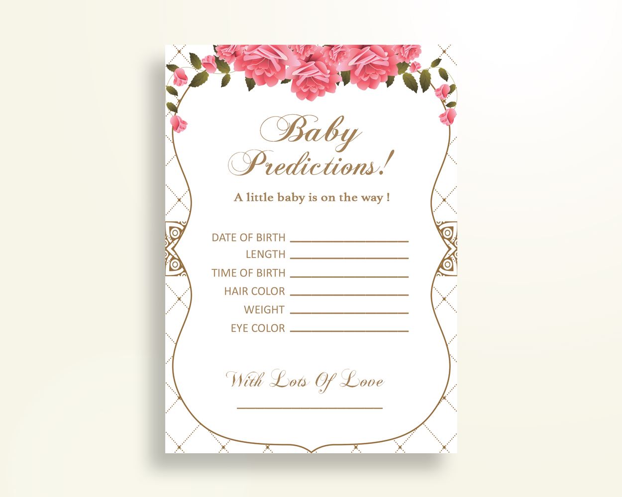 Baby Predictions Baby Shower Baby Predictions Roses Baby Shower Baby Predictions Baby Shower Roses Baby Predictions Pink White party U3FPX - Digital Product