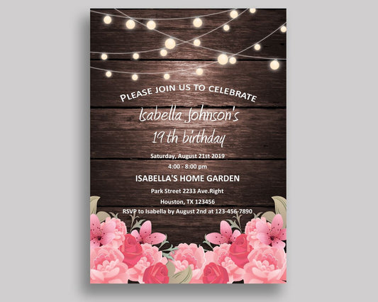 Rustic Birthday Invitation Rustic Birthday Party Invitation Rustic Birthday Party Rustic Invitation Girl lightbulbs wood rustic wood OE0W8 - Digital Product