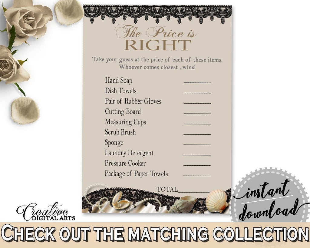 Seashells And Pearls Bridal Shower The Price Is Right Game in Brown And Beige, what's the price, sea and pearls, prints, party décor - 65924 - Digital Product