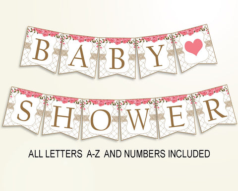 Banner Baby Shower Banner Roses Baby Shower Banner Baby Shower Roses Banner Pink White party theme party decor party organizing U3FPX - Digital Product