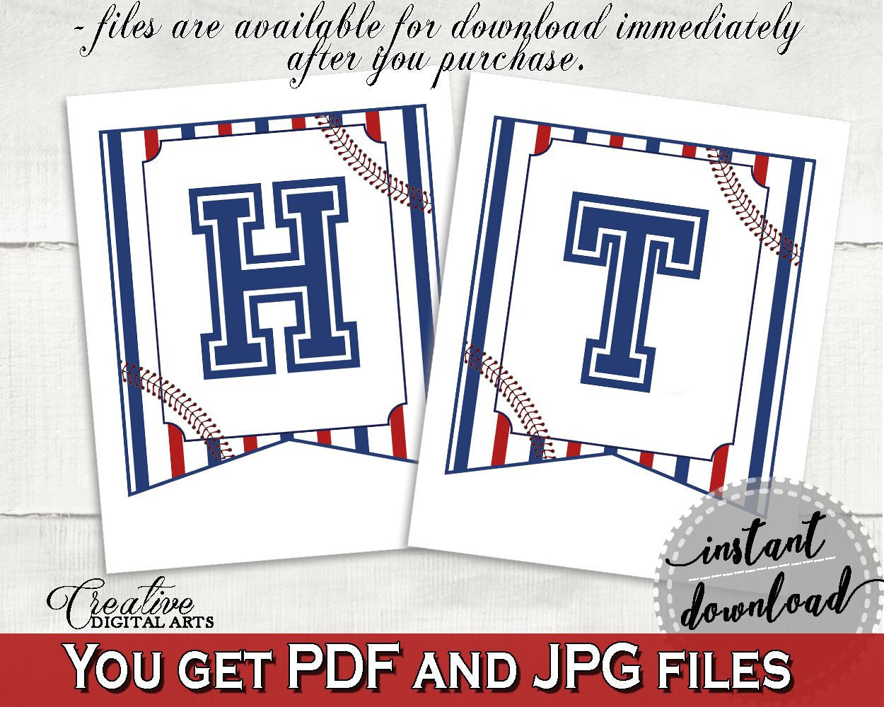 Banner Baby Shower Banner Baseball Baby Shower Banner Baby Shower Baseball Banner Blue Red prints, digital print, pdf jpg, printable YKN4H - Digital Product