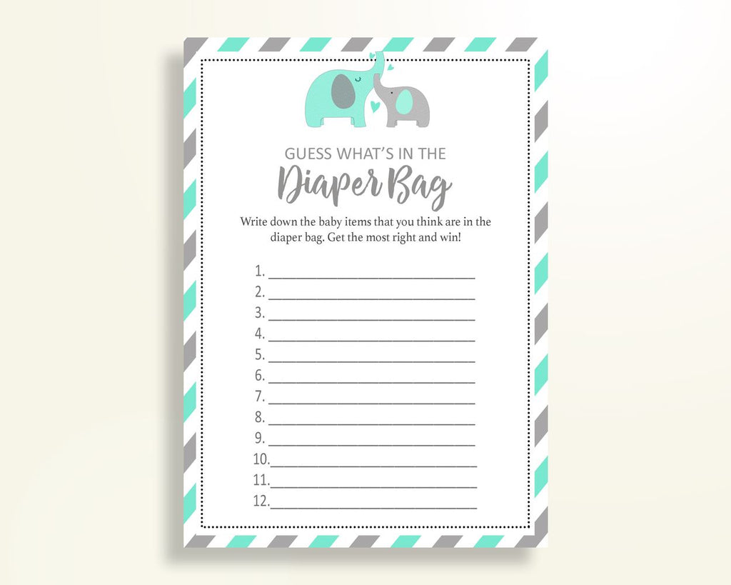 What's In The Diaper Bag Baby Shower What's In The Diaper Bag Turquoise Baby Shower What's In The Diaper Bag Baby Shower Elephant 5DMNH - Digital Product