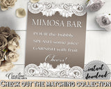 Brown And Silver Traditional Lace Bridal Shower Theme: Mimosa Bar Sign - garnish, elegant bridal, party theme, customizable files - Z2DRE - Digital Product