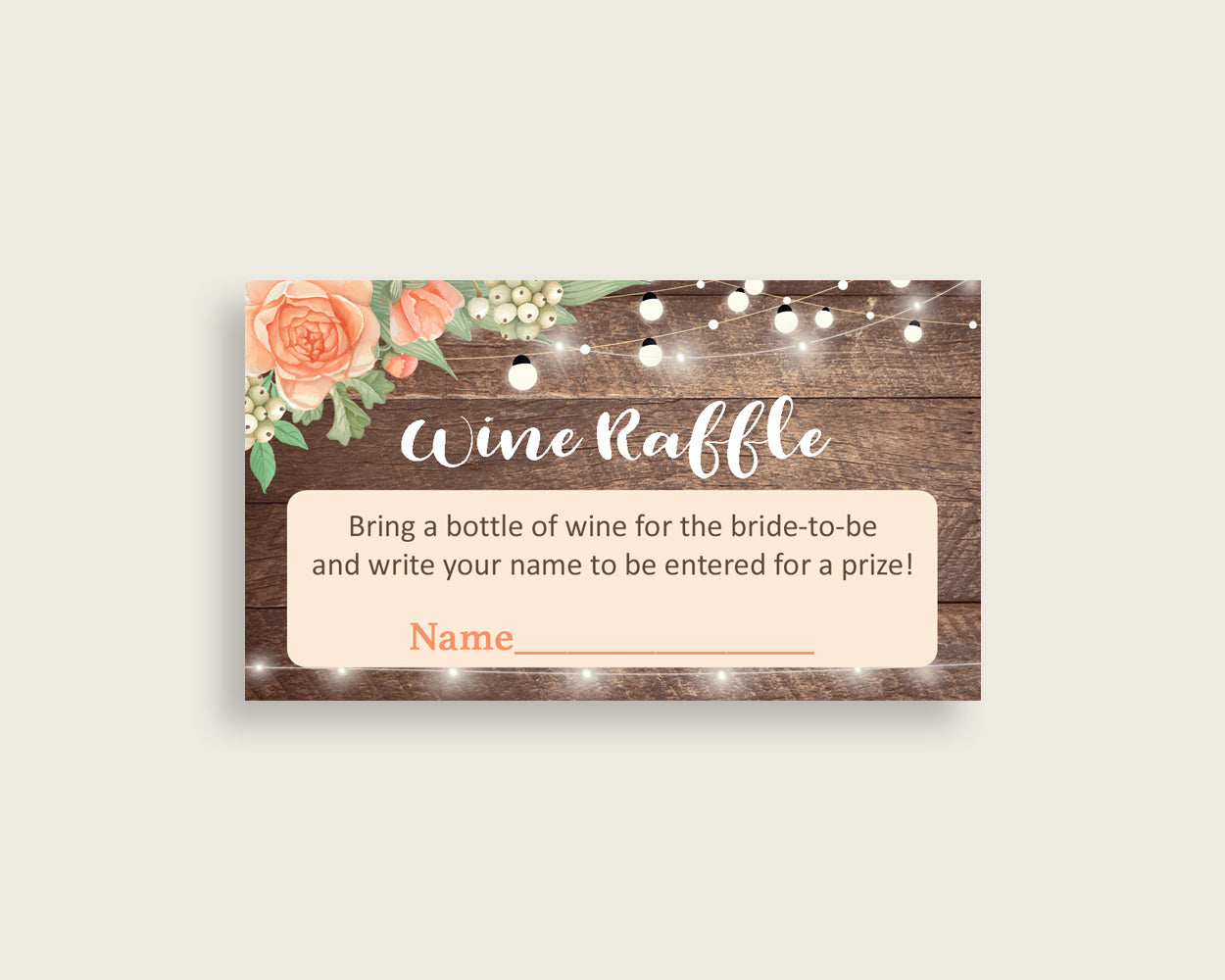 Wine Raffle Bridal Shower Wine Raffle Rustic Bridal Shower Wine Raffle Bridal Shower Flowers Wine Raffle Brown Beige printables party SC4GE