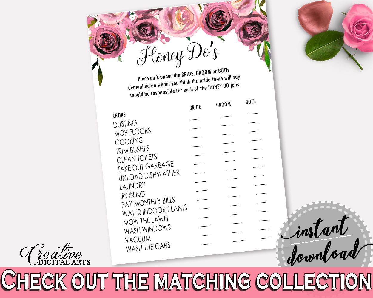 Honey Do List Bridal Shower Honey Do List Floral Bridal Shower Honey Do List Bridal Shower Floral Honey Do List Pink Purple - BQ24C - Digital Product