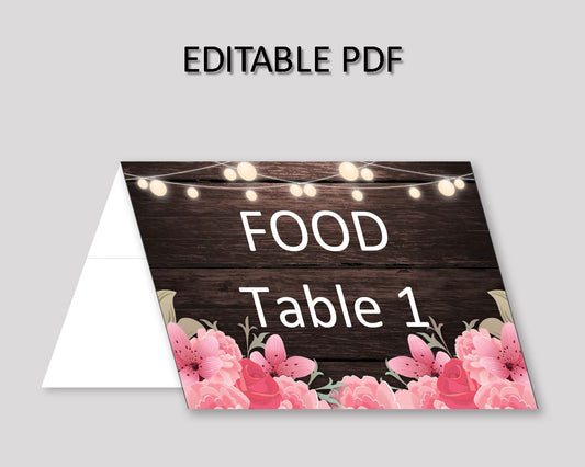 Food Tent Rustic Editable Food Tent Rustic Buffet Cards Pink Brown Place Cards Girl OE0W8