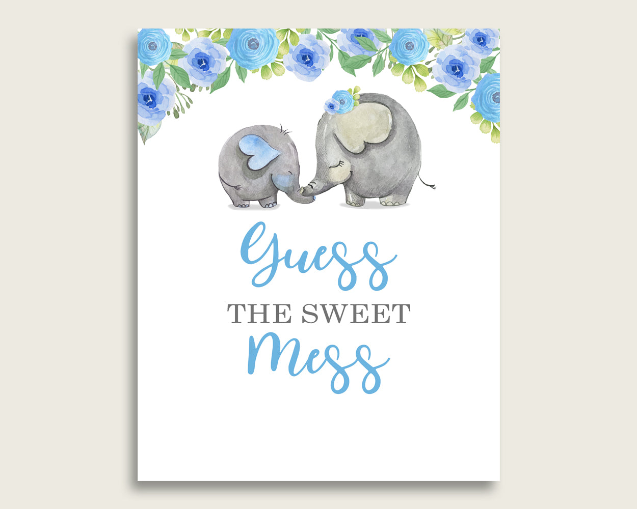 Elephant Blue Guessing Game Baby Shower Boy, Blue Gray Guess The Sweet Mess Game Printable, Dirty Diaper Game, Instant Download, ebl01