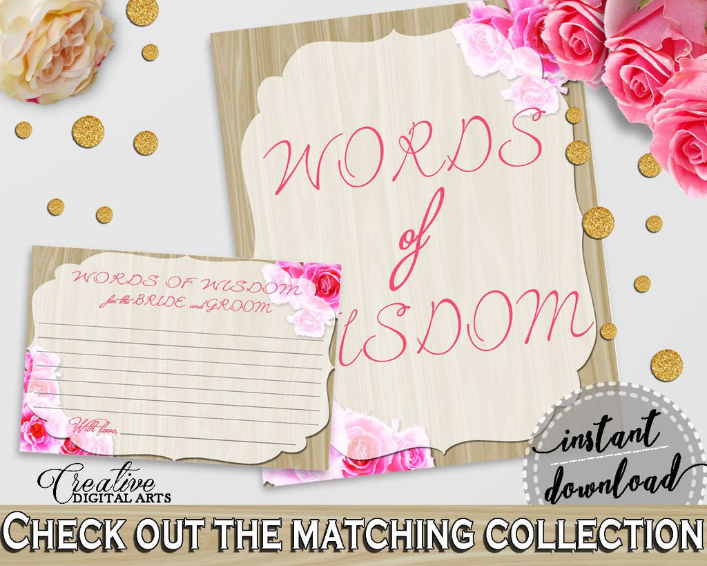 Words Of Wisdom For The Bride And Groom in Roses On Wood Bridal Shower Pink And Beige Theme, advice for newlyweds, pdf jpg, prints - B9MAI - Digital Product
