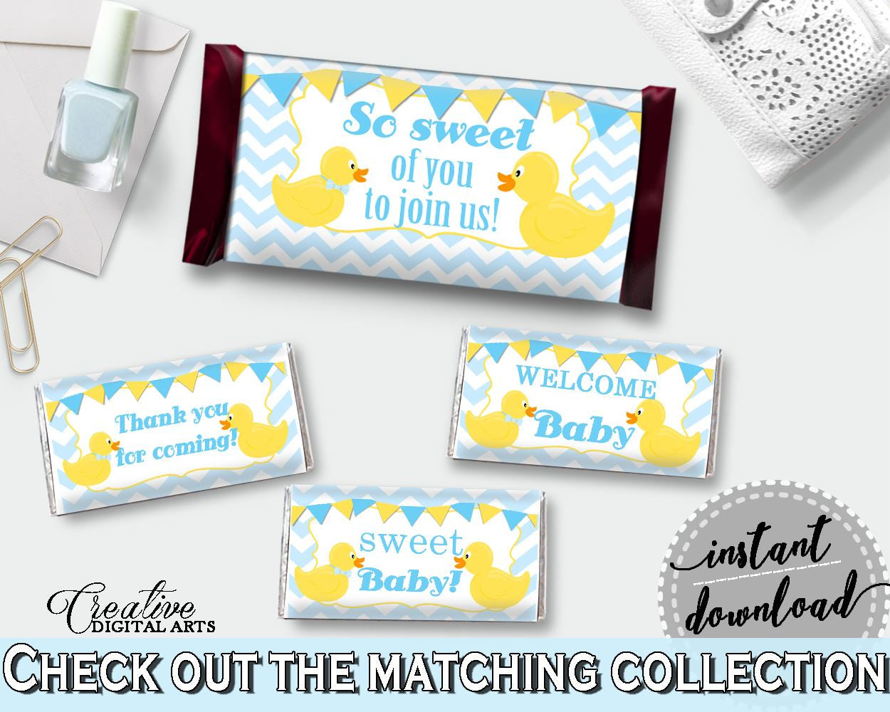 Baby Shower Cute Yellow Duckie Decoration Wrappers Chocolate Decor CANDY BAR DECORATIONS, Party Organizing, Party Stuff - rd002 - Digital Product