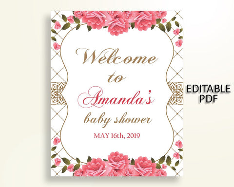 Welcome Sign Baby Shower Welcome Sign Roses Baby Shower Welcome Sign Baby Shower Roses Welcome Sign Pink White shower activity U3FPX - Digital Product