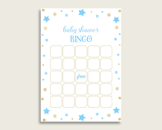 Blue Gold Baby Shower Bingo Blank Game Printable, Stars Baby Shower Boy Bingo Blank Cards, Bingo Gift Opening Game, Most Popular bsr01