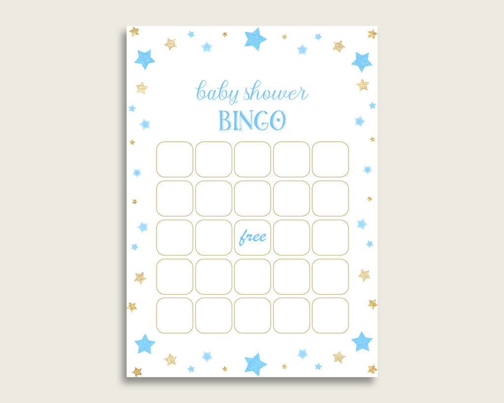 Blue Gold Baby Shower Bingo Blank Game Printable, Stars Baby Shower Boy Bingo Blank Cards, Bingo Gift Opening Game, Most Popular bsr01