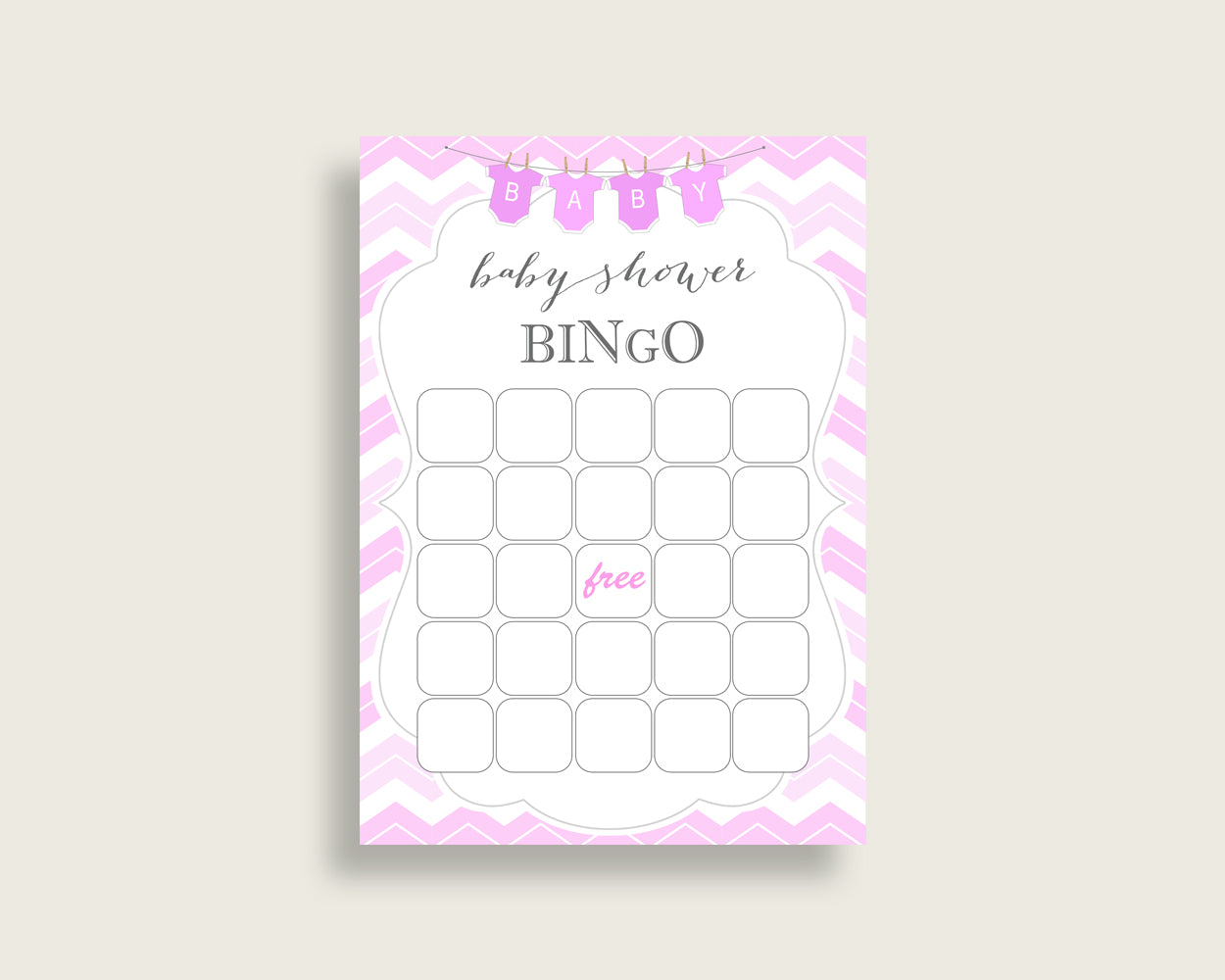 Chevron Baby Shower Bingo Cards Printable, Pink White Baby Shower Girl, 60 Prefilled Bingo Game Cards, Popular Zig Zag Theme cp001