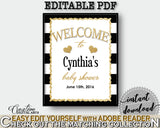 Baby Shower WELCOME sign editable with black stripes color theme printable, glitter gold, digital files, pdf jpg, instant download - bs001